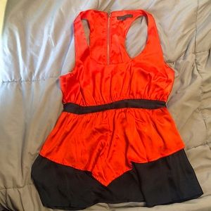 Lucca Couture sleeveless blouse, back zip in tomato red and navy blue